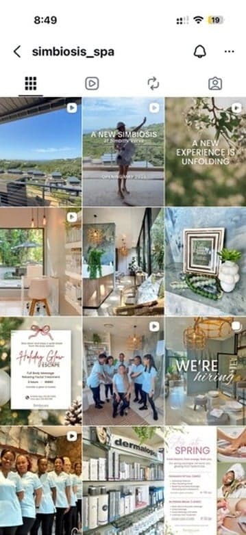 A client Instagram grid for Simbiosis Spa
